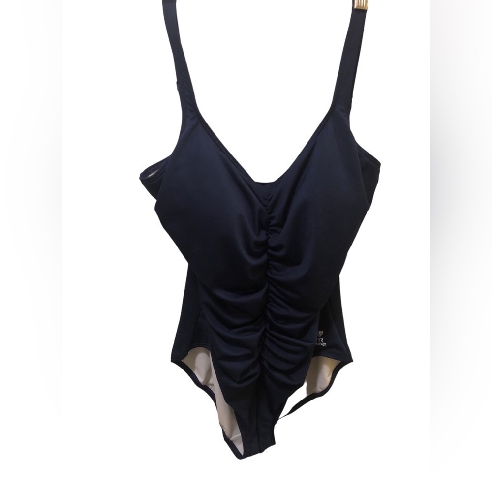 TYR Durafast Ruched 1 PC Swimsuit Sz. 20 Navy Shelf Padded Bra Full Coverage